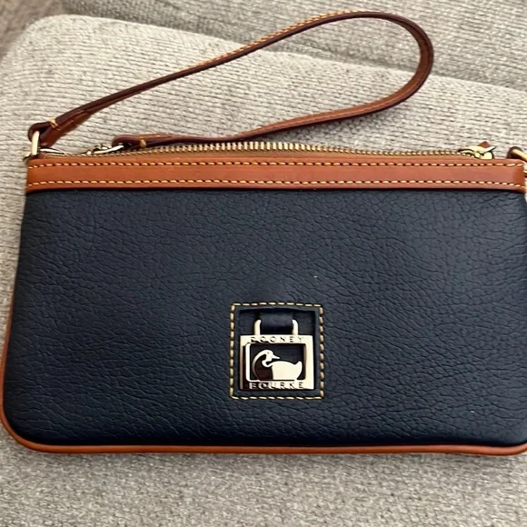 Dooney & Bourke Blue and Brown Clutch with Leather Trim - Picture 1 of 2